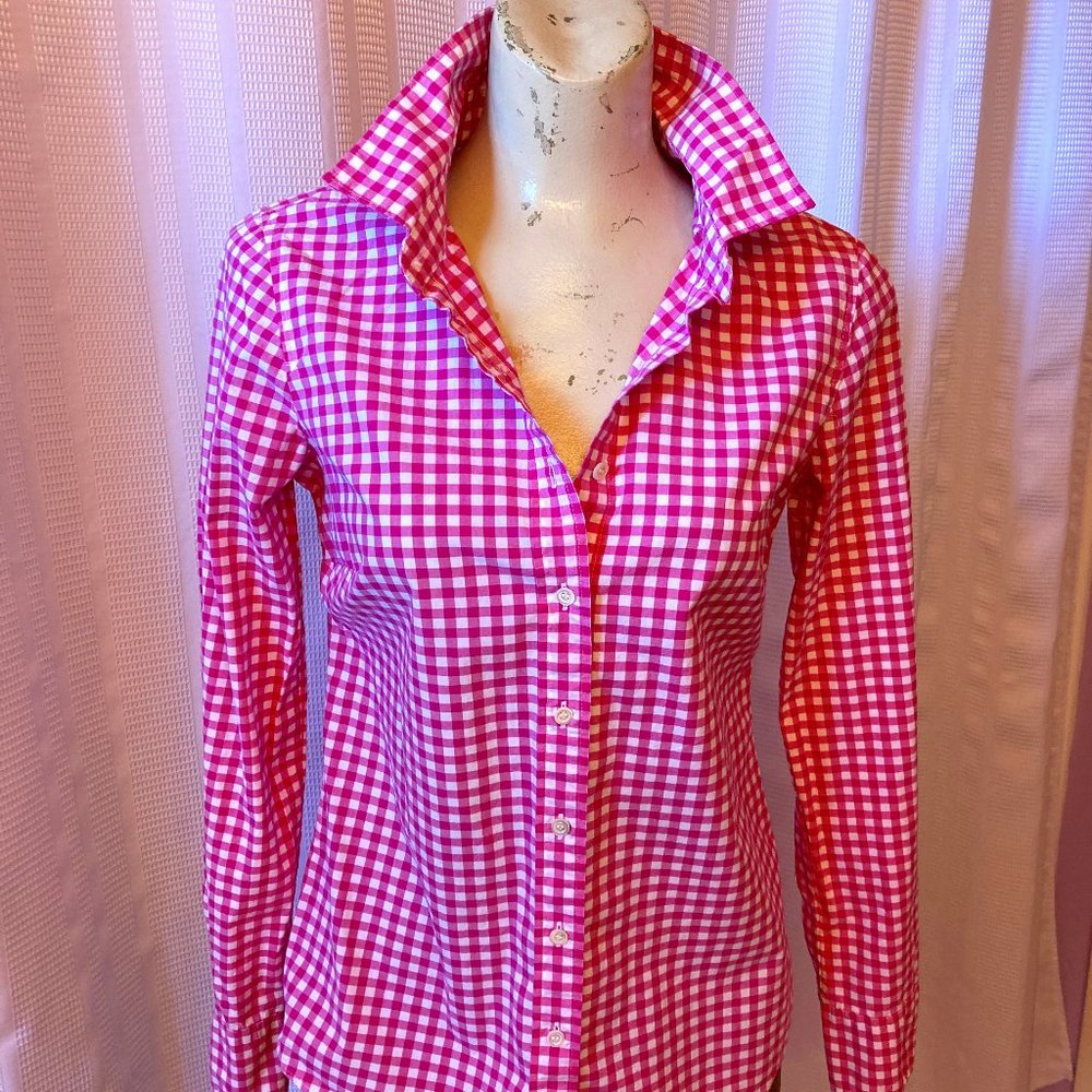 J.Crew Women's Small Gingham Pink and White Checks